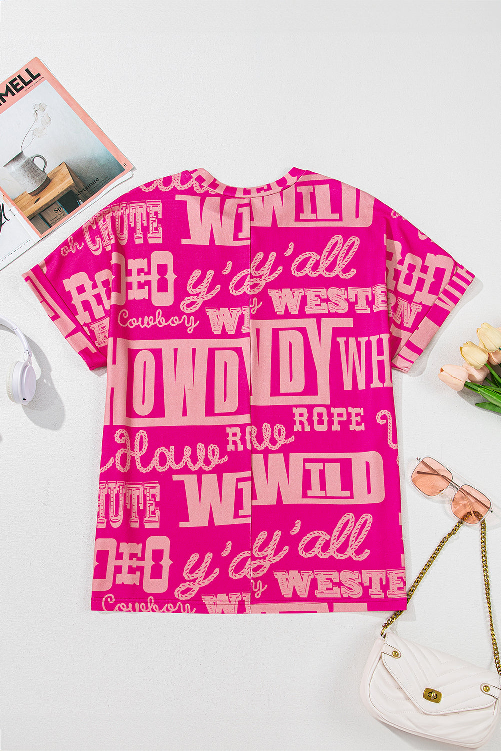 Rose Howdy Cowboy Letter Printed Western Fashion Tee