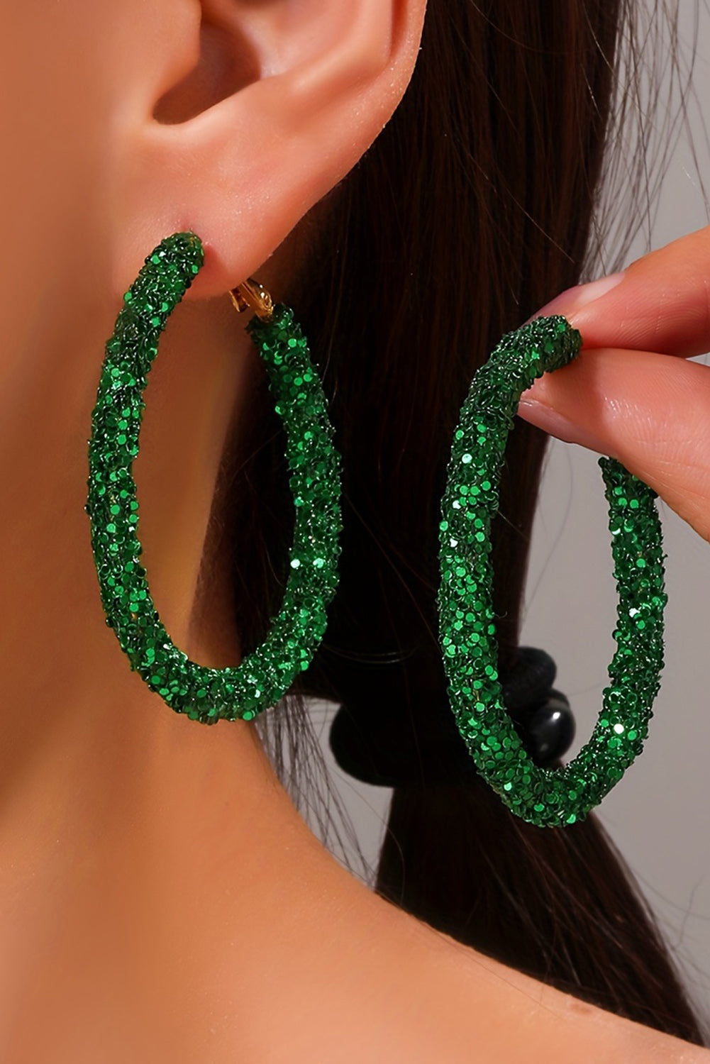 Dark Green St. Patricks Fashion Daring Sequin Loop Earrings