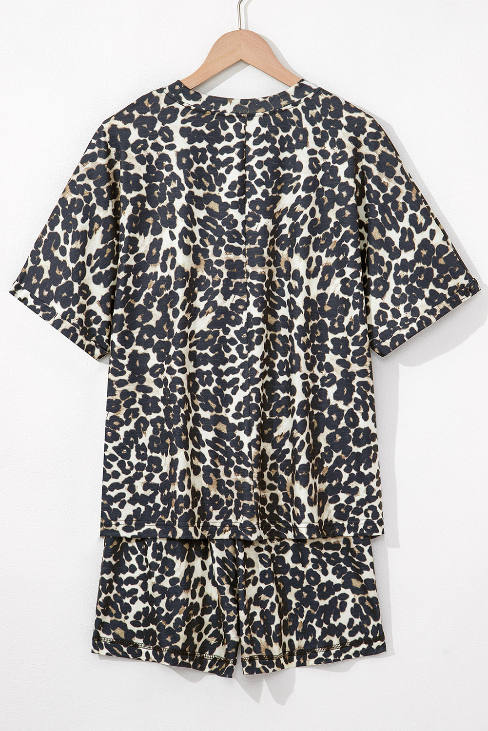 Black Cheetah Printed Casual Tee and Shorts Lounge Set