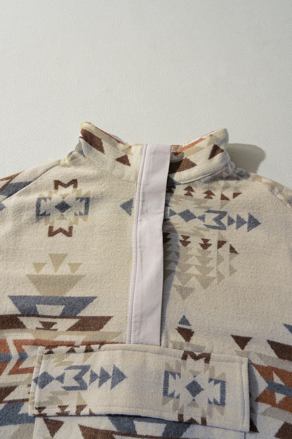 Apricot Aztec Print Collared Flap Pocket Sweatshirt