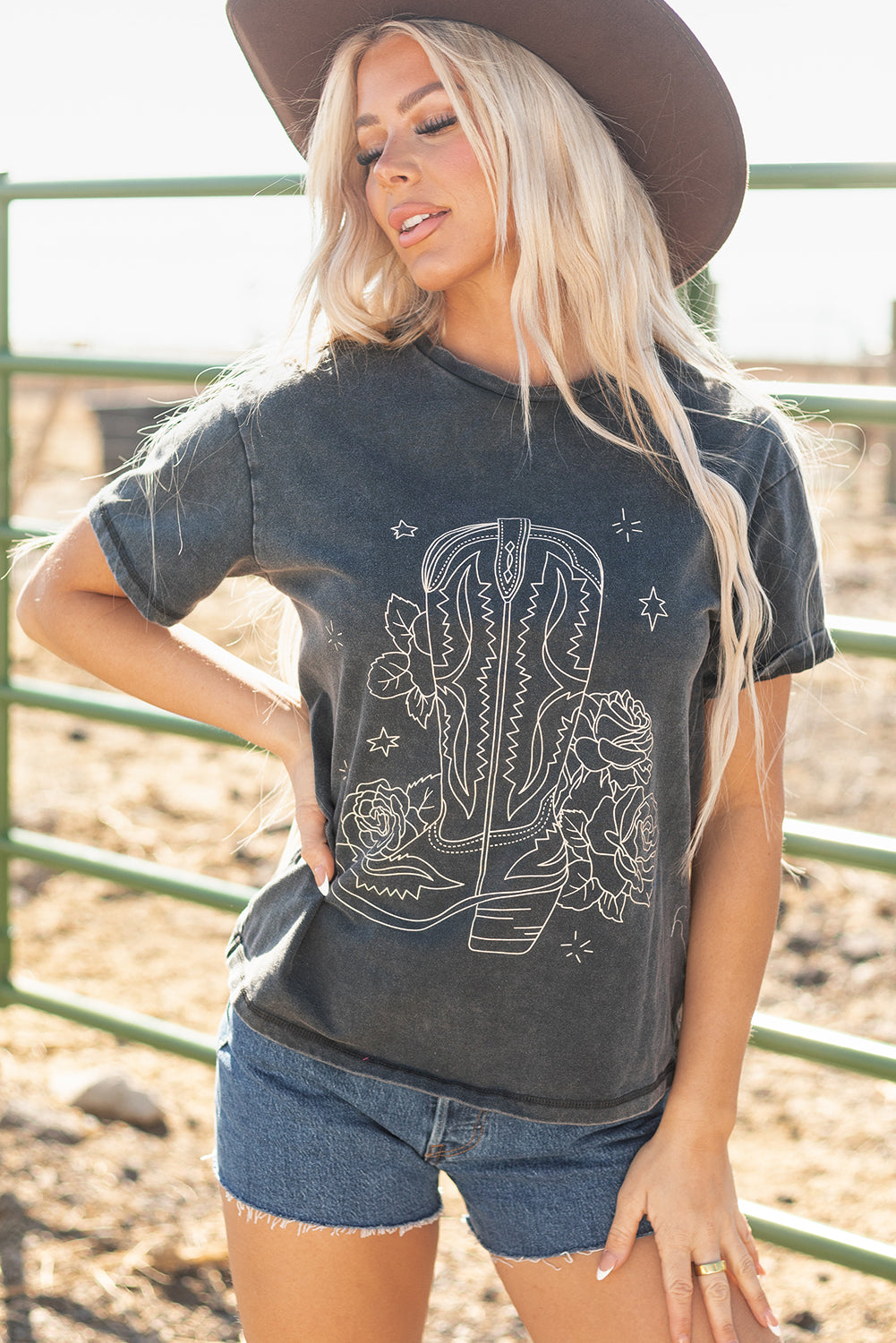 High-Rise Western Cowboy Boots Graphic Tee