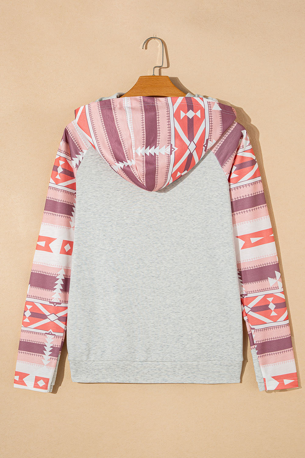 Western Aztec Print Patchwork Double Hood Hoodie