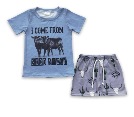 “I come from good stock” boys short set