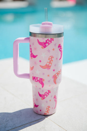 Pink Western Boot Tumbler with Straw 40oz