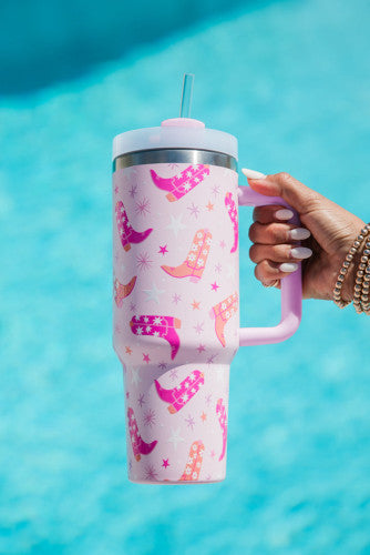 Pink Western Boot Tumbler with Straw 40oz