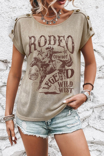 RODEO Cowboy Graphic Buttoned Batwing Sleeve T Shirt