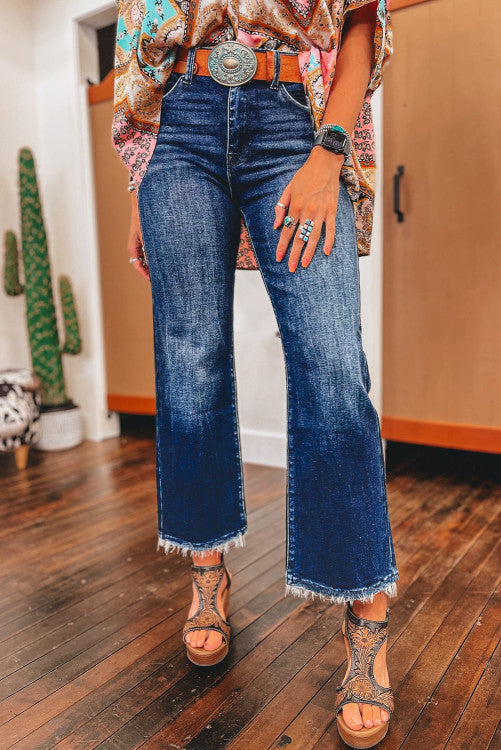 Raw Hem High Waist Flared Jeans