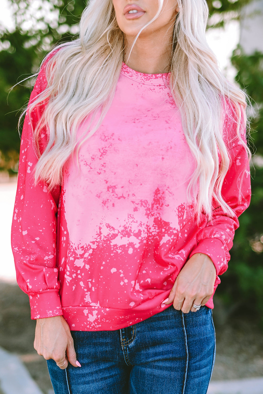 Rose Tie Dye Long Sleeve Pullover Sweatshirt